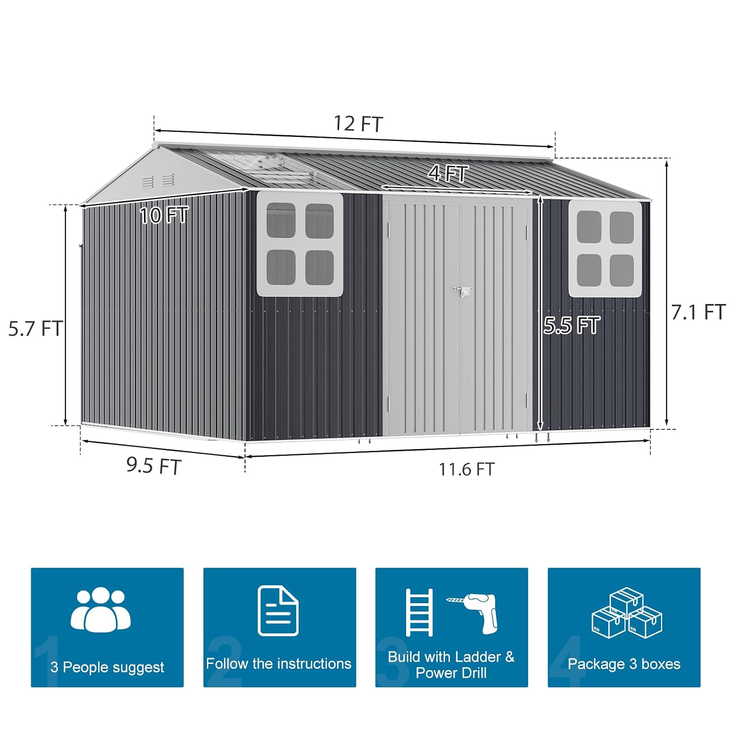 12x10 FT Metal Storage Shed wi - огляд і ціна Gardening Tools